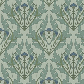 CornFlower Damask Retouched in soft green 10.5in repeat