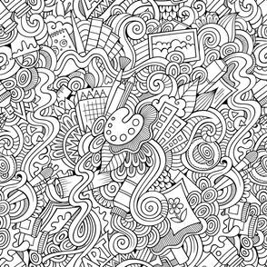 Art outline doodle pattern. Coloring print