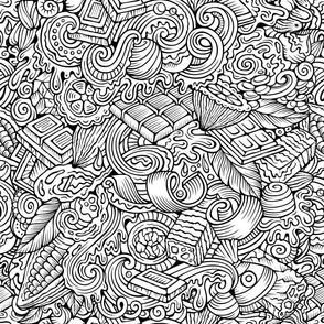 Chocolate outline doodle pattern. Coloring print