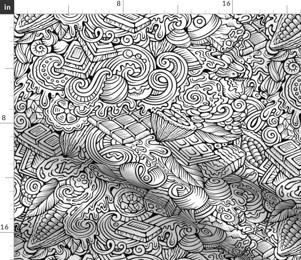 Chocolate outline doodle pattern. Coloring print
