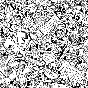 Pandemic outline doodle pattern. Coloring print