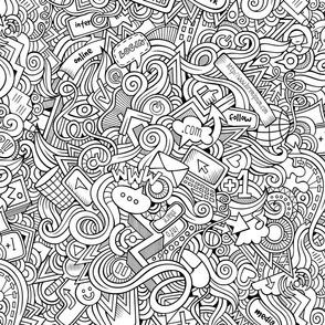 Social Media outline doodle pattern. Coloring print