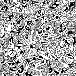 Hippie outline doodle pattern. Coloring print