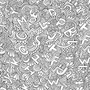 Letters outline doodle pattern. Coloring print