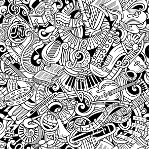 Music classic outline doodle pattern. Coloring print