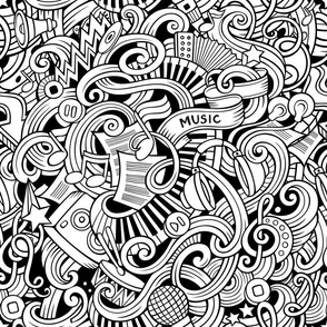 Music outline doodle pattern. Coloring print