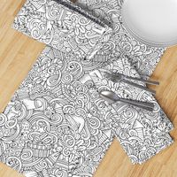 New Year outline doodle pattern. Coloring print
