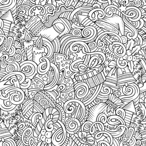 New Year outline doodle pattern. Coloring print