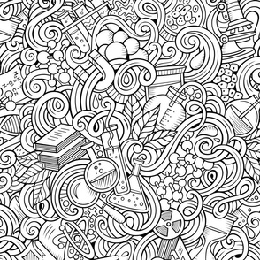 Sciense outline doodle pattern. Coloring print