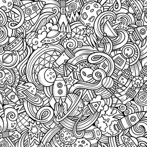 Space outline doodle pattern. Coloring print