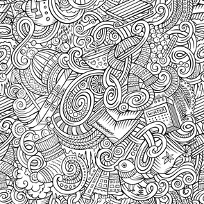 Winter outline doodle pattern. Coloring print