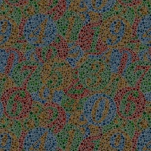 one-quarter size overlapping Ishihara colorblindness tests - dark jewel tones