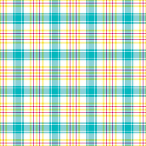 Bright Plaid in Blue, Yellow, White, and Pink - Large