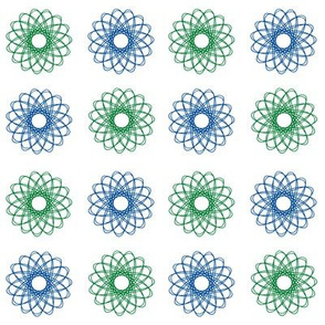 Gear-drawn spirals in Lakeside blue and green