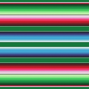 Dark Green, Red and Blue Mexican Serape Blanket Stripes