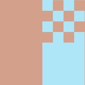 JP18 - Large - Art Deco Checked Stripes in  Sky Blue and Peachy Mauve