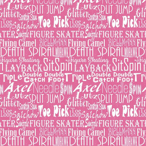   Figure Skating Subway Style  Typography Fabric Design on Pink Glitter Background