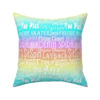 Figure Skating Subway Style Typography Fabric Design on Pastel Rainbow Background