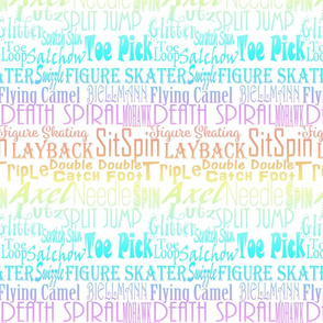 Figure Skating Subway Style Typography in Pastel Rainbow on White Fabric 