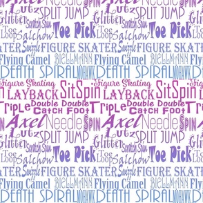 Figure Skating Subway Style Typography in a Pink, Purple to Blue Gradient  on White Fabric 