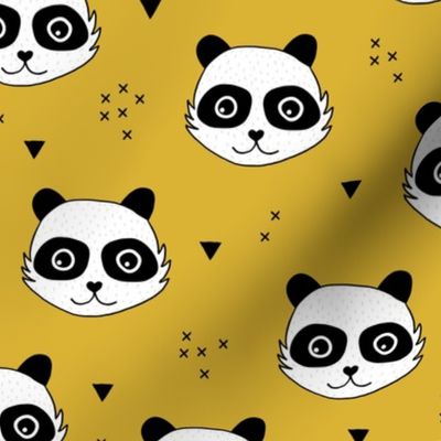 Kawaii Panda minimalist animals Scandinavian style kids nursery design ochre yellow