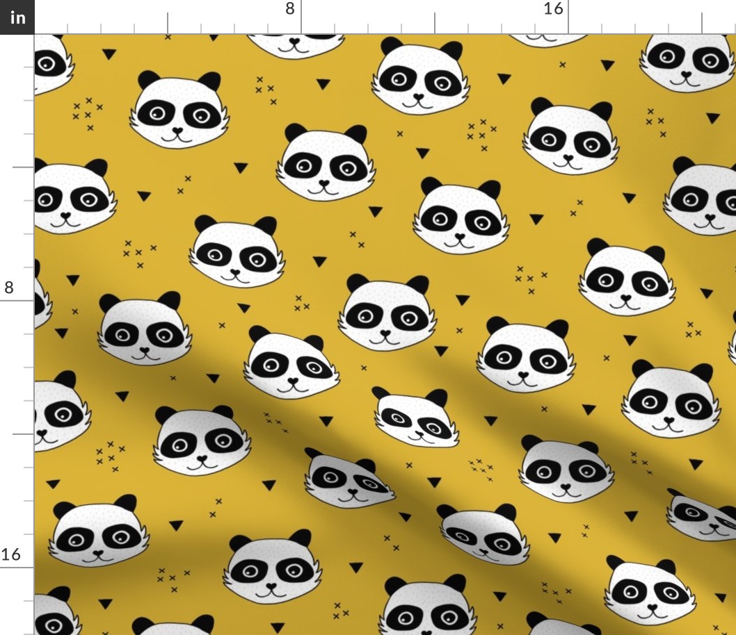 Kawaii Panda minimalist animals Scandinavian style kids nursery design ochre yellow