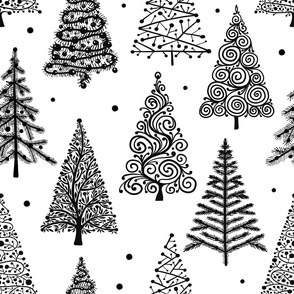 Christmas Trees. Black and white Pattern