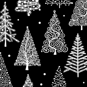  Christmas Trees. Black and white Pattern
