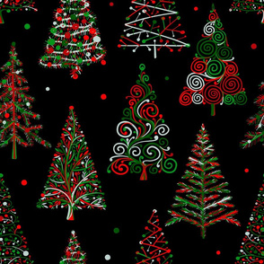   Christmas Trees on Black Background