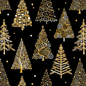 Golden Christmas Trees on Black