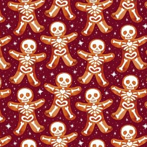 Gingerdead Men - Spooky Gingerbread Skeletons - Maroon 3/4 Size