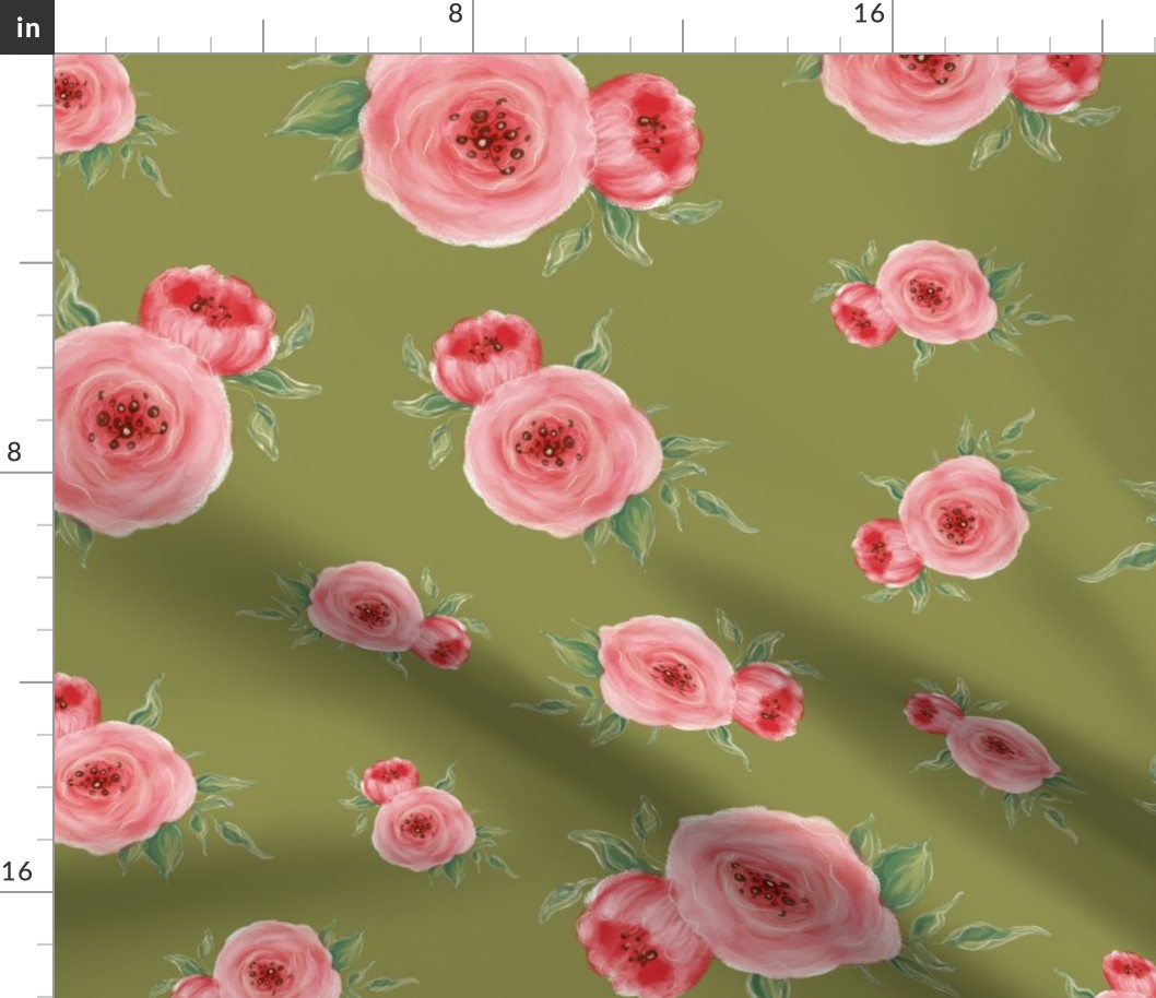 floral pink olive medium