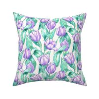 Purple Tulips with Teal Leaves