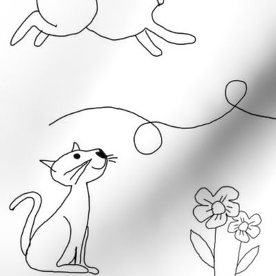 Dogs Cats and Birds Linework Black and White
