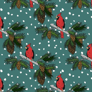 Pinecones and Cardinals/Teal