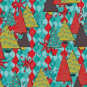 Retro Christmas Trees in Red