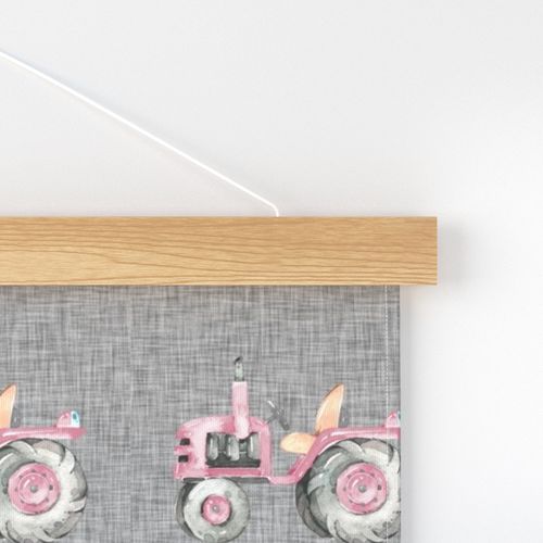 6 in Pink Tractors on Grey Linen