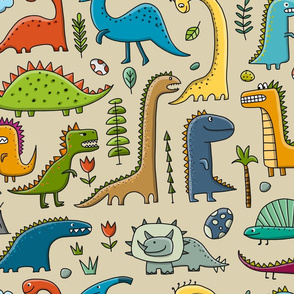  Dinosaurs, jurassic park. Childish pattern