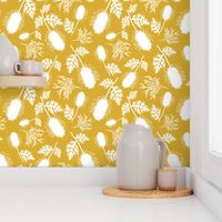 Australian Splendour (Grevillea & Wattle) - white on antique gold, large 