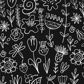   Floral Garden, abstract print on black