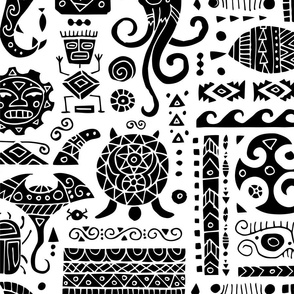   Polynesian Tribal Tattoo, Black and White Background