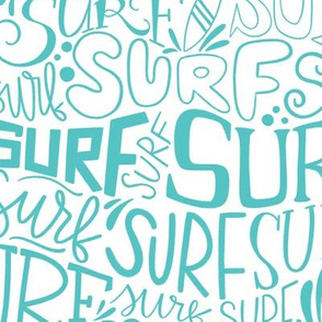 Surf lettering in light teal