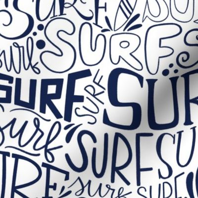 Surf lettering in dark blue