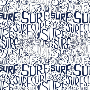 Surf lettering in dark blue