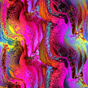 small POURED PAINT AND INK MARBLE 2 BRIGHT MULTICOLOR FUCHSIA RED FLWRHT