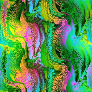 small POURED PAINT AND INK MARBLE 2 BRIGHT MULTICOLOR GREEN FLWRHT