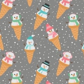 Snowman Snow Cones Ice Cream Winter On Gray