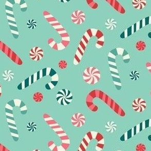 Christmas Candy Cane Peppermints On Light Green