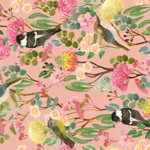 Australian Birds and Blooms - Tea Towel / sideways