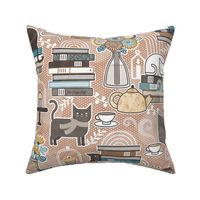 Cozy Cat Cafe Sienna Medium- Hygge Autumn Cats- Small Scale-  Fall- Cute Pet-Pets Reading